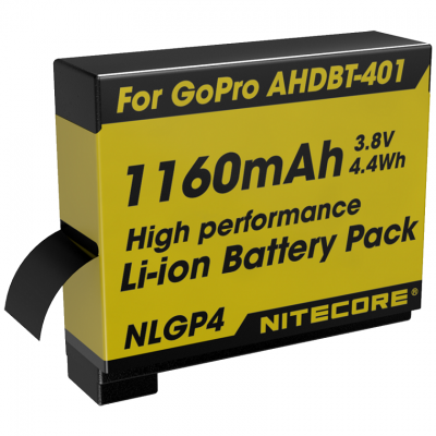 Аккумулятор литиевый Li-Ion Nitecore NLGP4 для GoPro AHDBT-401 3.7V (1160mAh)